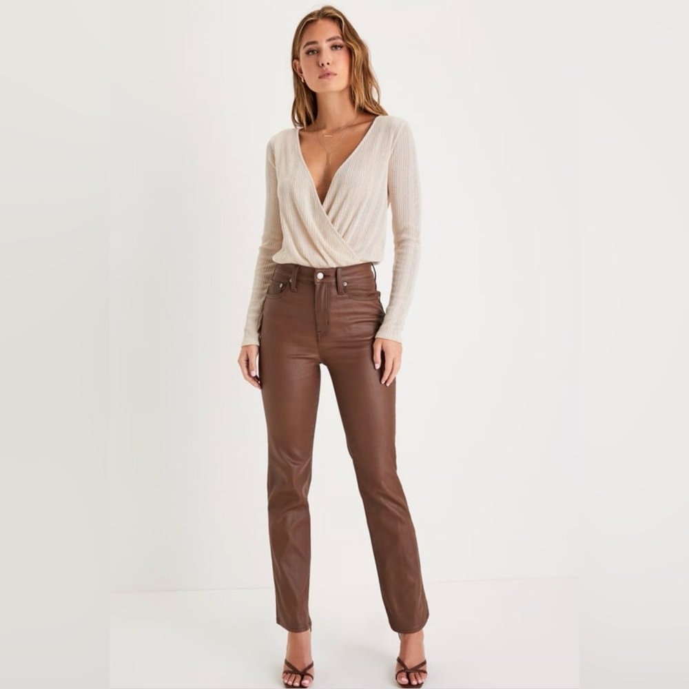 Daze Denim Brown Coated Faux Leather Jeans